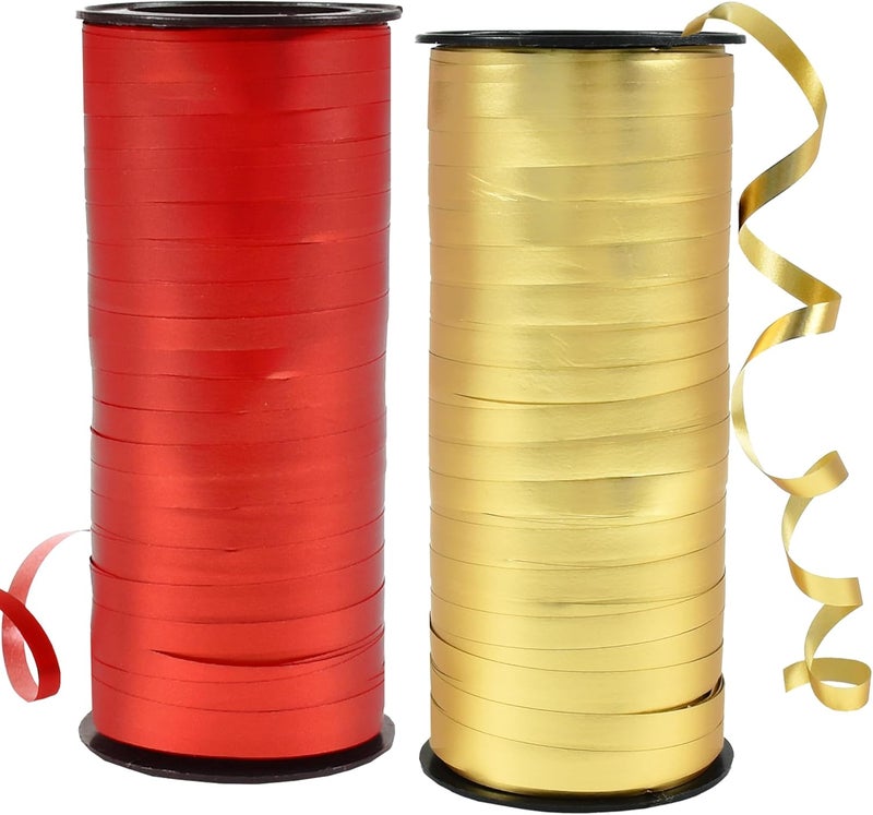 BEISHIDA Red and Gold Curling Ribbons Balloon String Ribbons - 2 Pack 100 Yards for Gift Warppping Birthday Christmas Party Decorations - Image 1